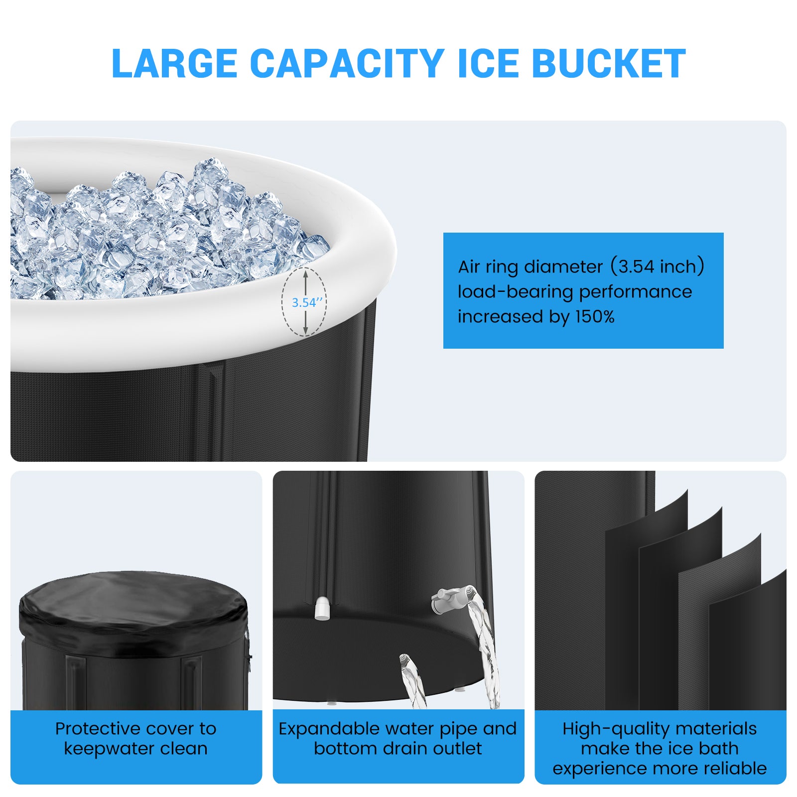 Large Ice Bath Tub for Athletes, Portable Ice Bathtub with Multi-Layered Inflatable Cold Plunge Tub & Cover