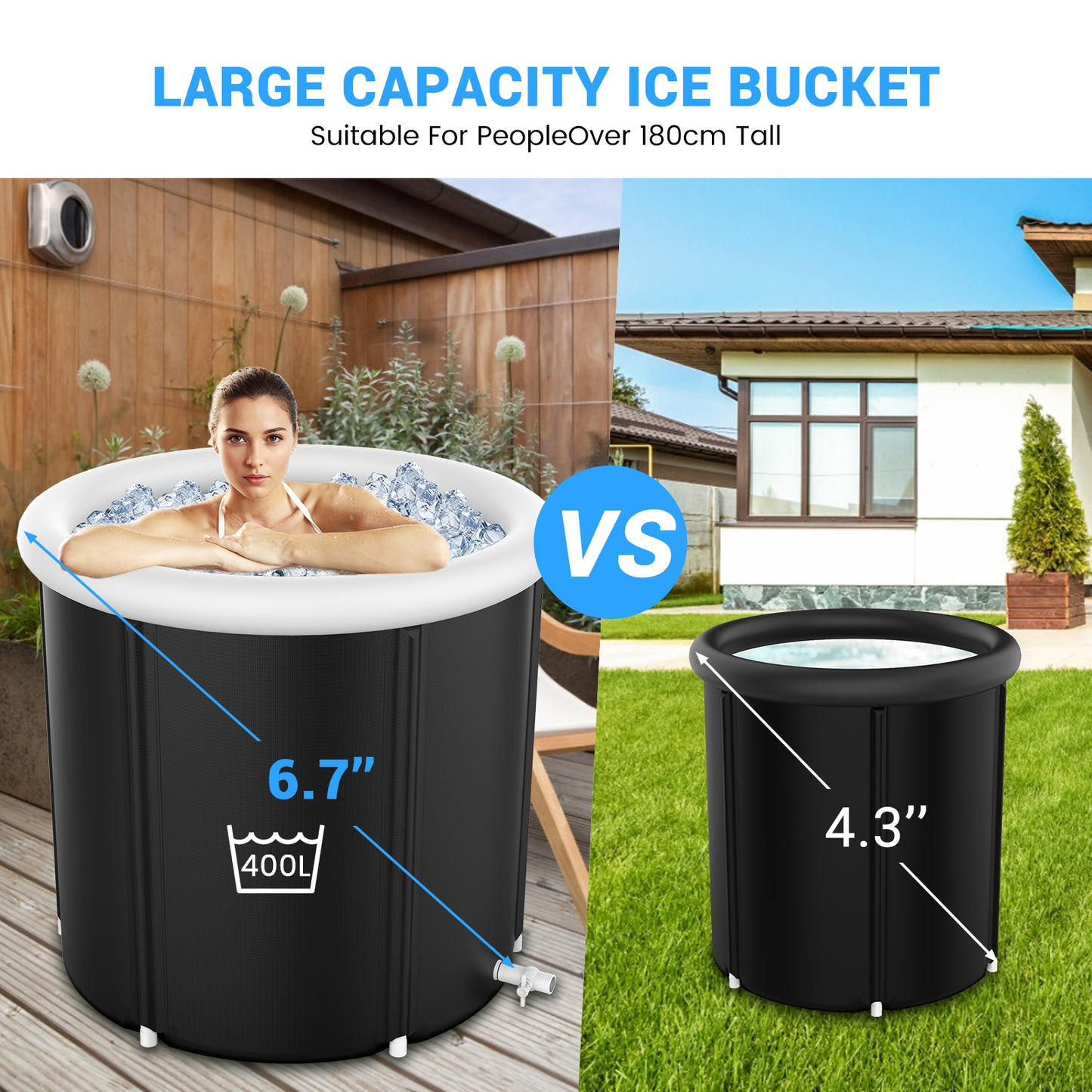 Large Ice Bath Tub for Athletes, Portable Ice Bathtub with Multi-Layered Inflatable Cold Plunge Tub & Cover