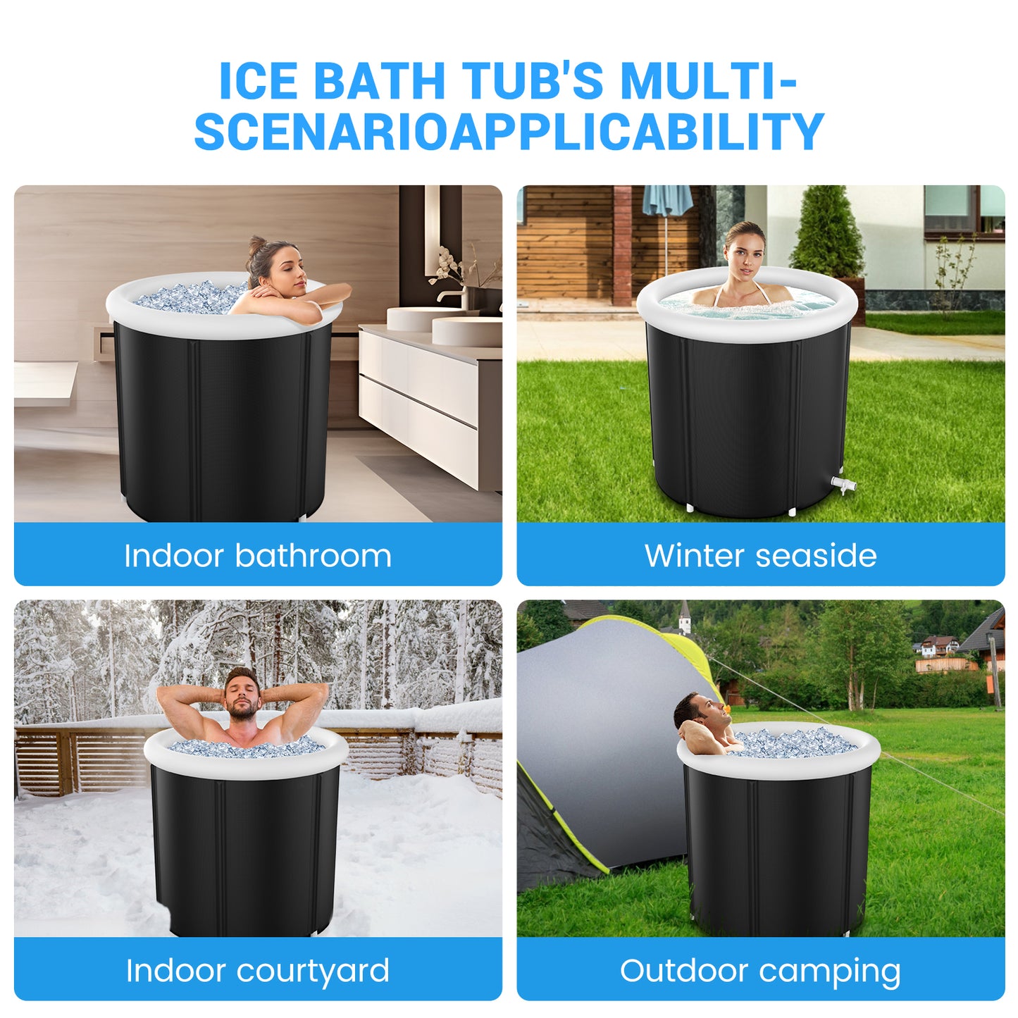 Large Ice Bath Tub for Athletes, Portable Ice Bathtub with Multi-Layered Inflatable Cold Plunge Tub & Cover