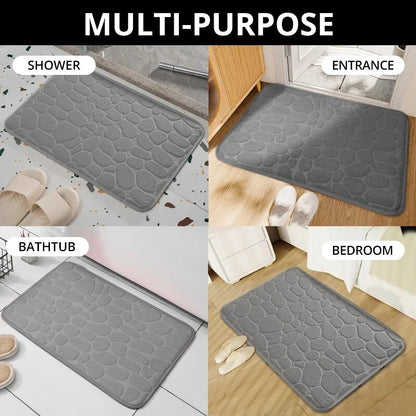 Bathroom Living Room Anti Slip Mat, Embossed Fiber Carpet with Memory Foam, Pebble Floor Mat for Home Decor & Durable
