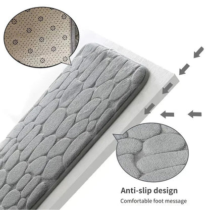 Bathroom Living Room Anti Slip Mat, Embossed Fiber Carpet with Memory Foam, Pebble Floor Mat for Home Decor & Durable