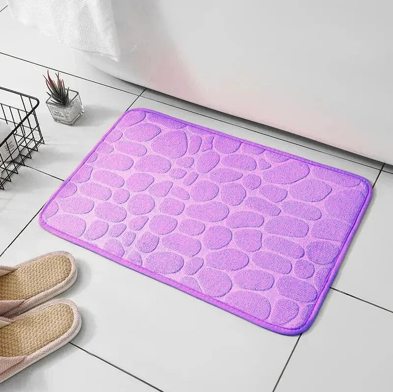 Bathroom Living Room Anti Slip Mat, Embossed Fiber Carpet with Memory Foam, Pebble Floor Mat for Home Decor & Durable