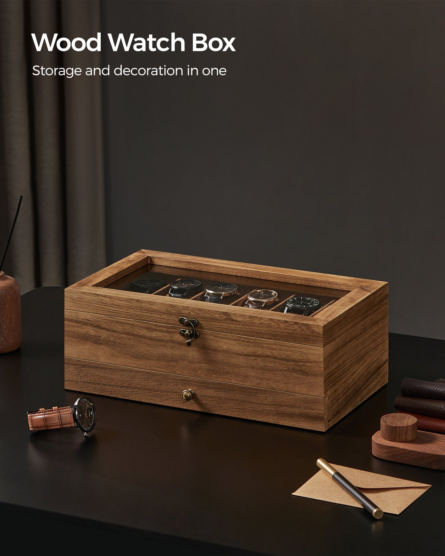 12Slot Watch Box 2Tier Watch Display Case With Large Glass Lid Velvet Lining  Removable Watch Pillo 4