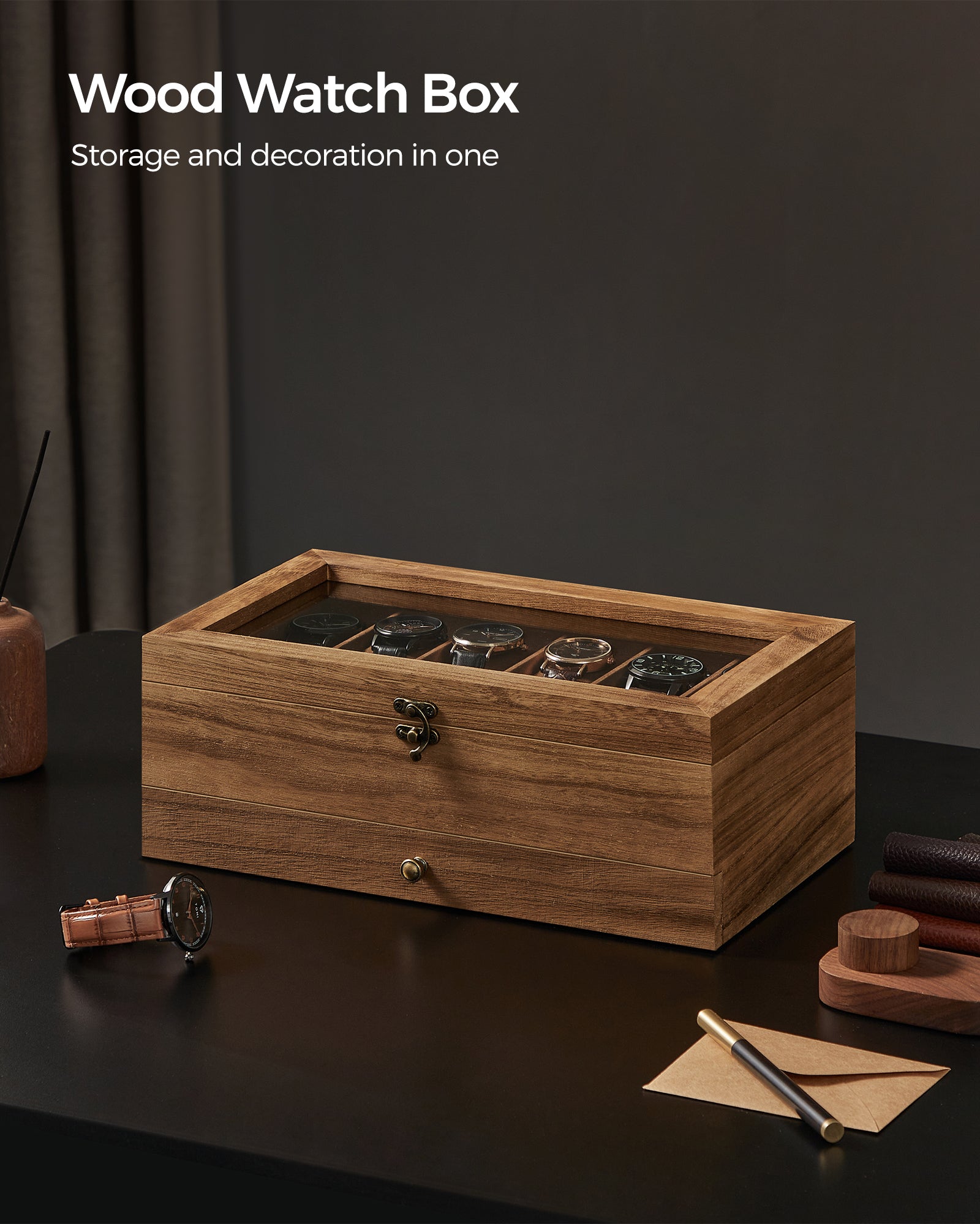 12Slot Watch Box 2Tier Watch Display Case With Large Glass Lid Velvet Lining  Removable Watch Pillo 4