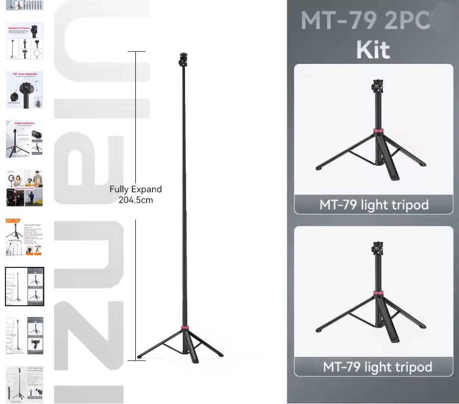 Ulanzi MT79 Lightweight Camera Tripod With 2M Extension For Fill Light And Action Camera Mounting 2