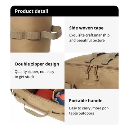 Camping Gas Canister Storage Bag, Foldable Outdoor Tool Organizer with Large Capacity, Ground Nail, Picnic Cookware