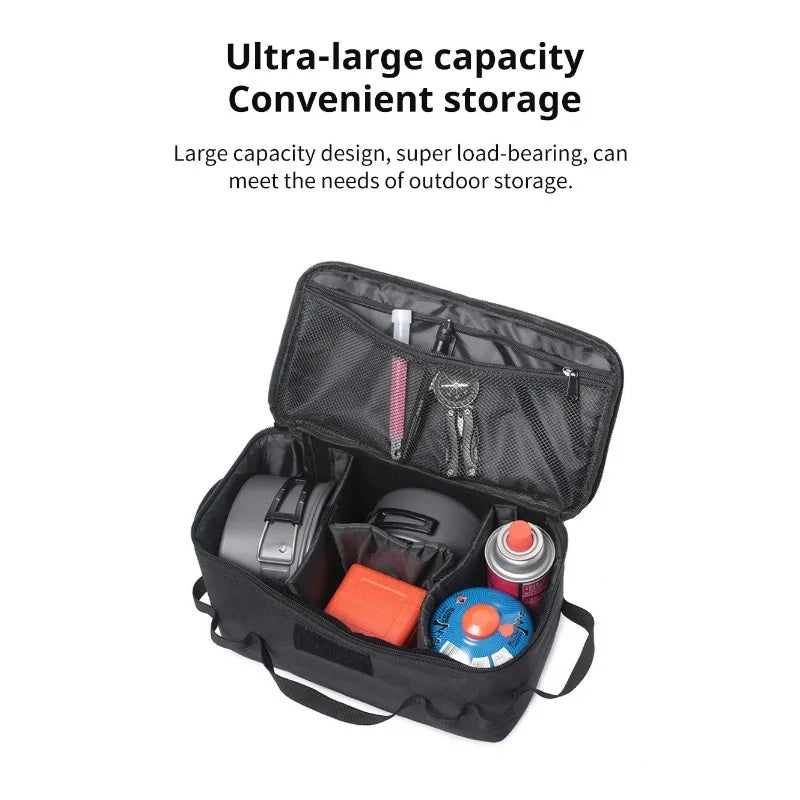 Camping Gas Canister Storage Bag, Foldable Outdoor Tool Organizer with Large Capacity, Ground Nail, Picnic Cookware