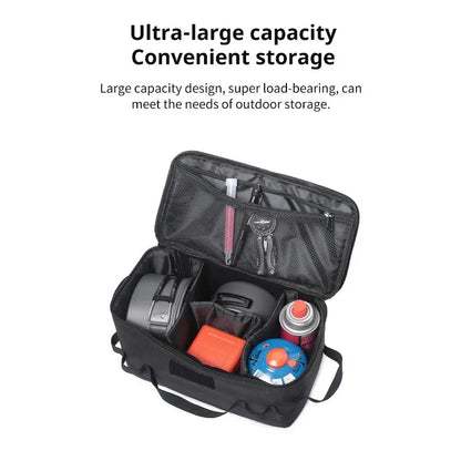 Camping Gas Canister Storage Bag, Foldable Outdoor Tool Organizer with Large Capacity, Ground Nail, Picnic Cookware