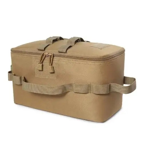 Camping Gas Canister Storage Bag, Foldable Outdoor Tool Organizer with Large Capacity, Ground Nail, Picnic Cookware
