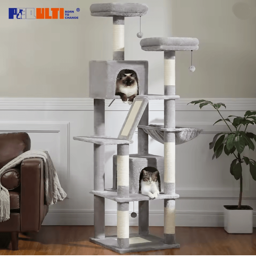 Large Cat Tree Tower for Indoor Cats with Plush Condo Perches Scratching Posts and Hideaway Caves