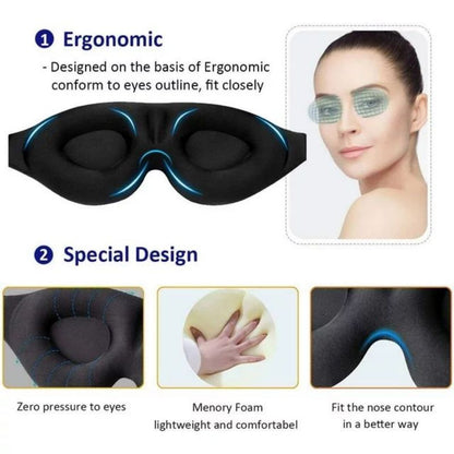 Black 3D Eye Mask, Adjustable No Pressure Sleep Mask for Men & Women, Breathable & Light Blocking Travel Eye Cover