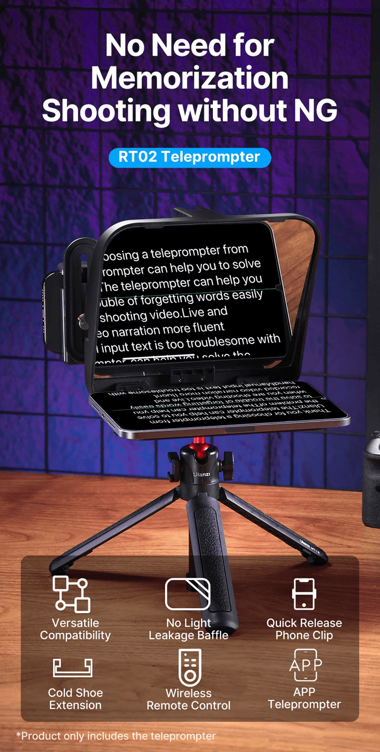 Ulanzi RT02 Universal Teleprompter for DSLR Cameras Smartphones and Tablets for Video Recording and Live Streaming