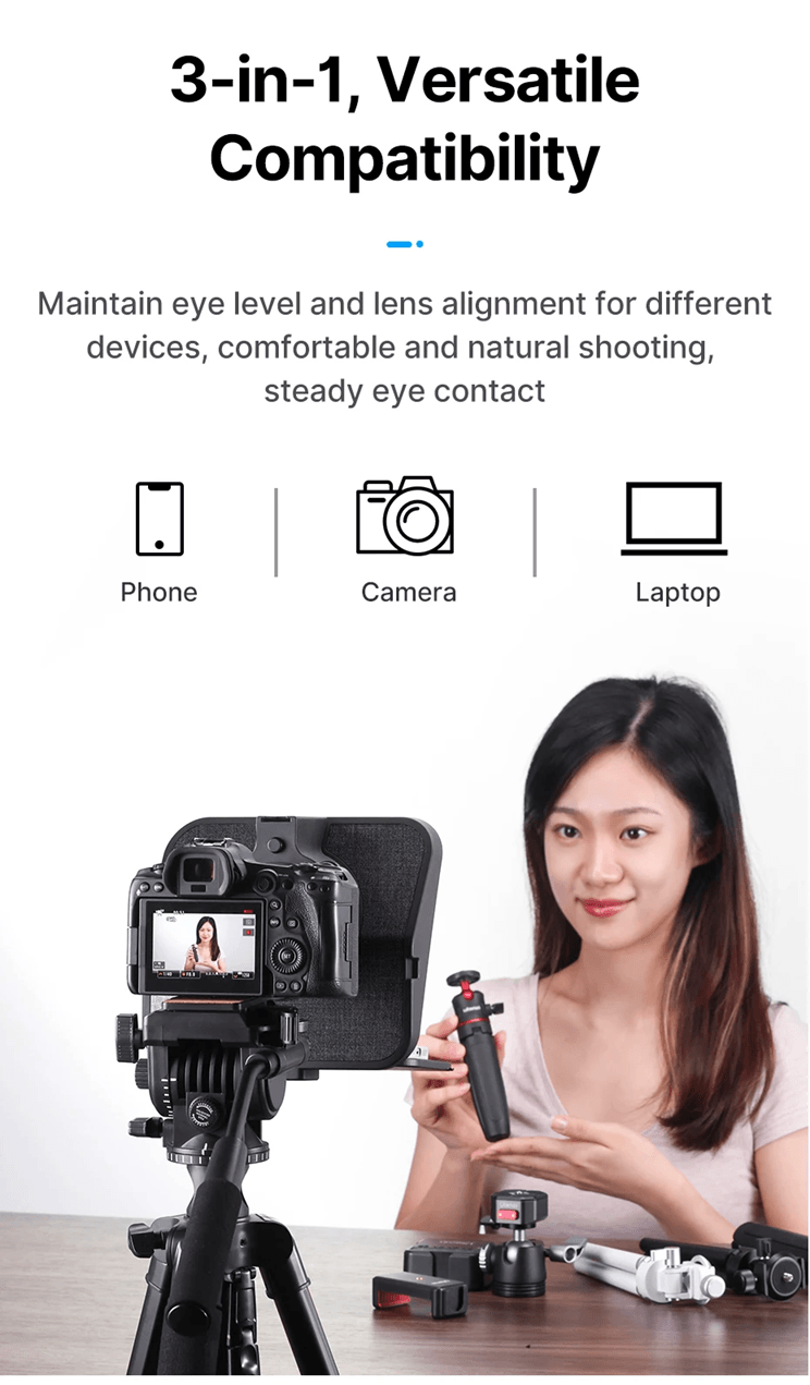 Ulanzi RT02 Universal Teleprompter For DSLR Cameras Smartphones And Tablets For Video Recording And 1