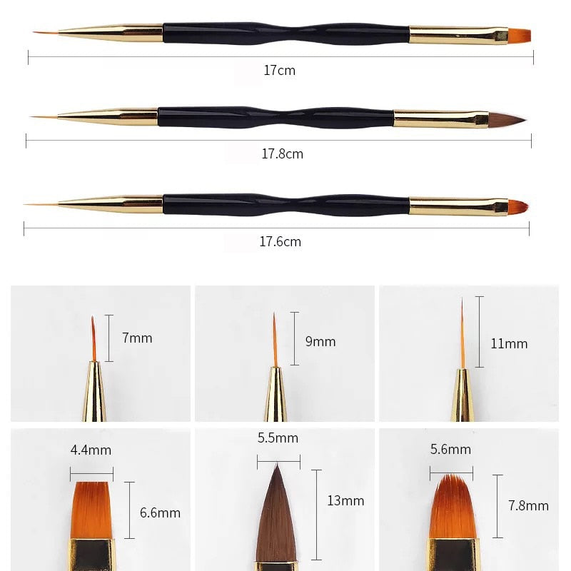 Nail Art Brushes, Dual End Gel Gradient Brush & Ultra Thin Line Drawing Pen for Precise Manicure Design
