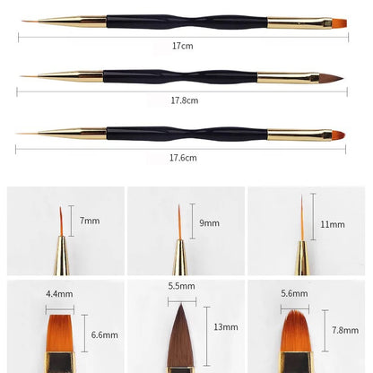 Nail Art Brushes, Dual End Gel Gradient Brush & Ultra Thin Line Drawing Pen for Precise Manicure Design