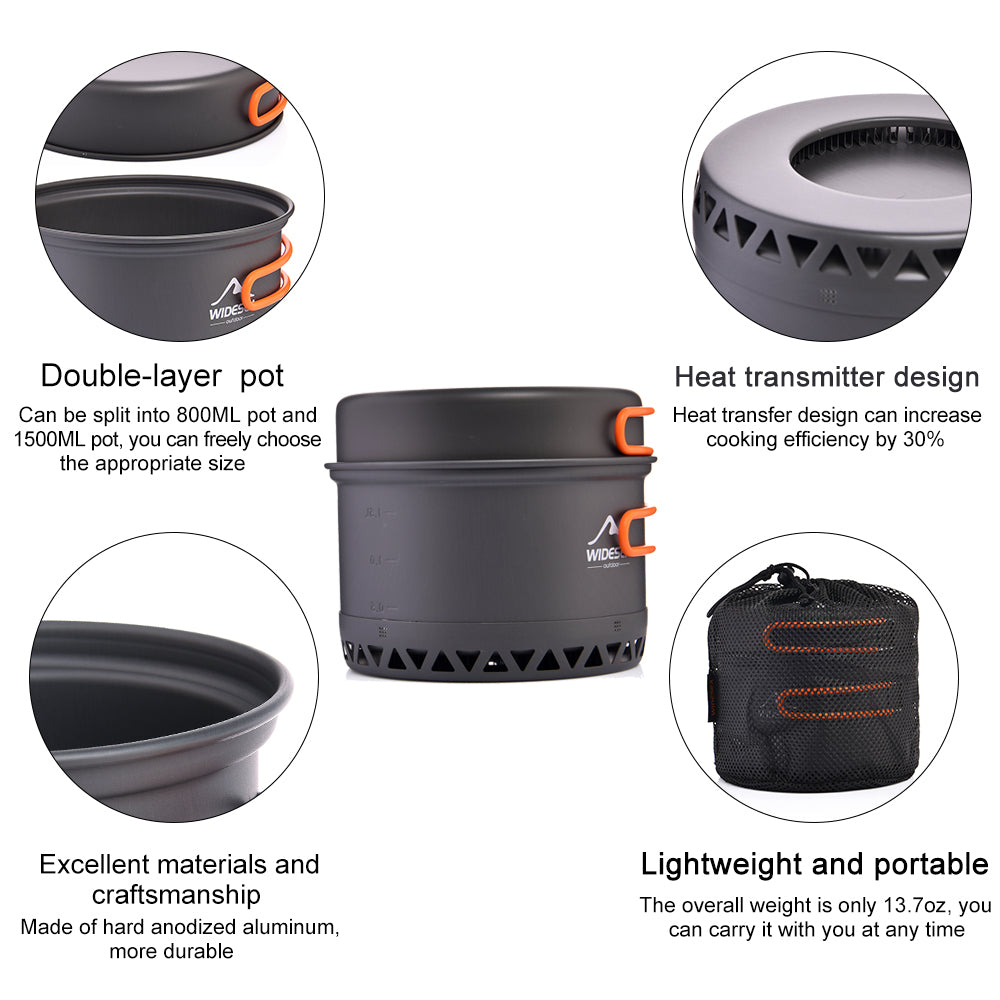 Widesea Camping Cookware Set, Lightweight Travel Heat Cooker Pot Kettle Tableware Outdoor Hiking Kitchen Equipment