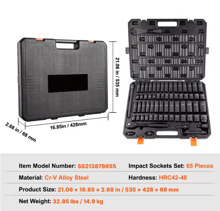 SucceBuy 1 2 Inch Drive Impact Socket Set With 6 Point Cr V Steel For Auto Repair And Heavy Duty Us 4