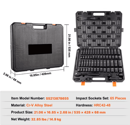 SucceBuy 1 2 Inch Drive Impact Socket Set With 6 Point Cr V Steel For Auto Repair And Heavy Duty Us 4