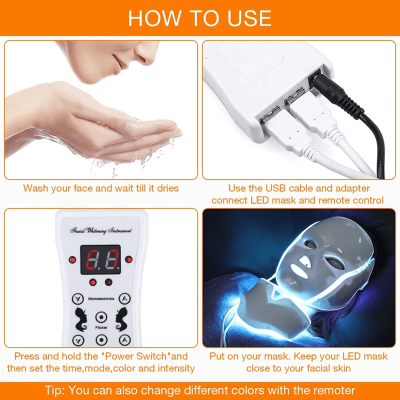 Foreverlily 7 Color LED Light Therapy Mask With Neck Care For Skin Rejuvenation And Acne Treatment 4