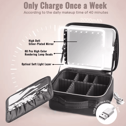 Travel Makeup Bag With LED Lighted Mirror And Adjustable Dividers For Cosmetics And Accessories 1