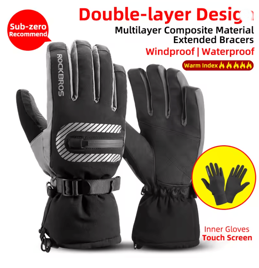 ROCKBROS Waterproof Thermal Winter Gloves For Motorcycle Cycling And Snow Sports 6
