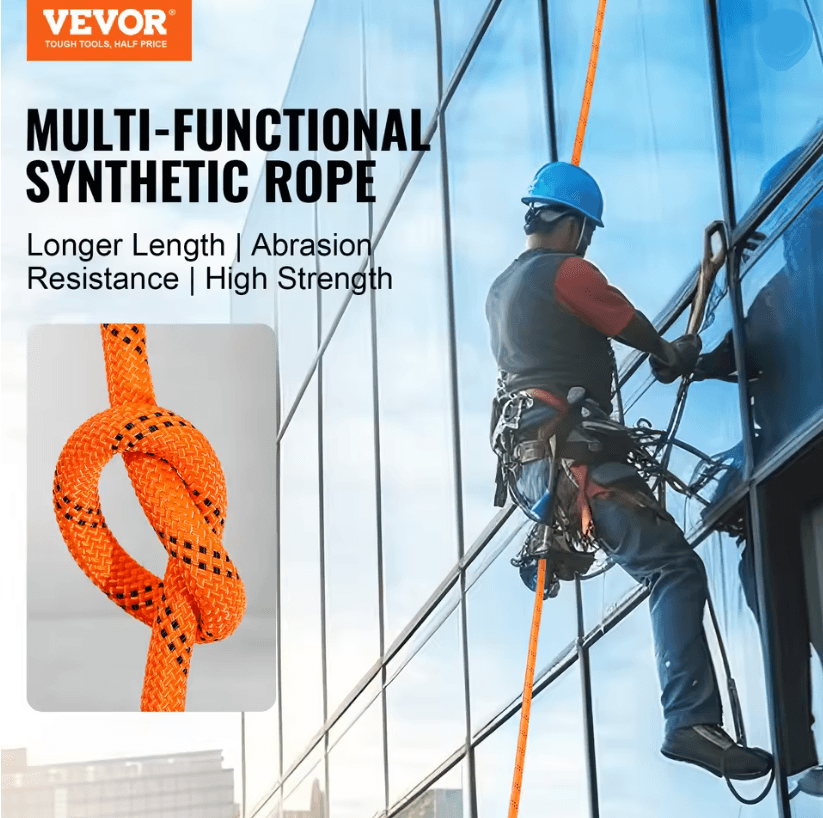 VEVOR 120FT Dual Weave Polyester Arborist Rope for Tree Work, Climbing, and Outdoor Utility