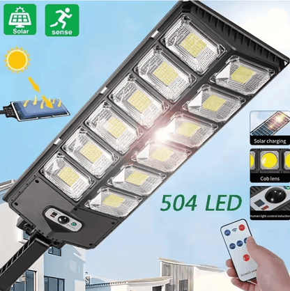 Ultra Bright 504 LED Solar Street Light with Motion Sensor and Remote Control for Outdoor Waterproof Lighting