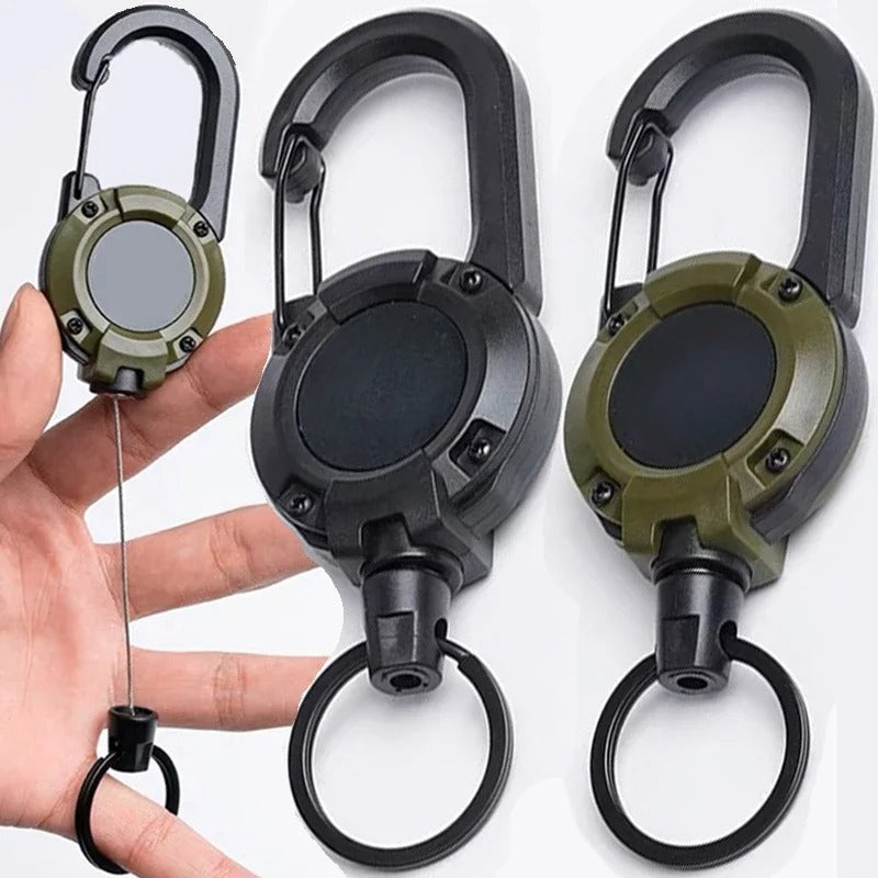 Heavy Duty Retractable Carabiner Key Chain Reel, Steel Wire Rope, Spring Buckle, Secure Pull Keyring for Tools