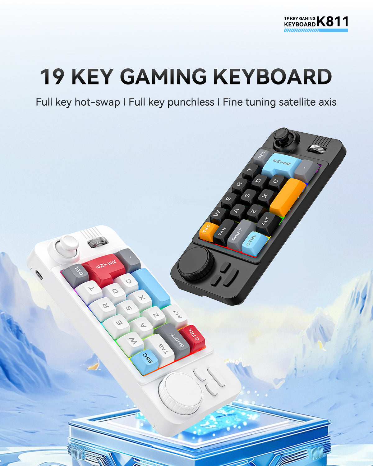 Programmable Wired Mechanical Keyboard with Volume Scroll Wheel, Game Joystick 19-Key Hot-Swappable Keypad for Mac