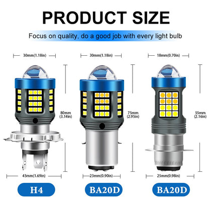 LED Motorcycle Headlight CSP Dual Color Fog Lamp White Yellow Hi/Lo Beam Light Bulb for Scooter Motobike Driving