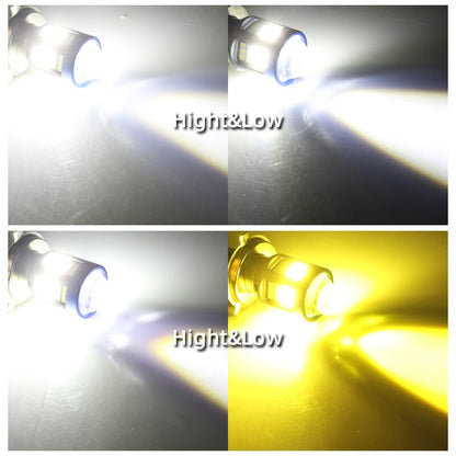 LED Motorcycle Headlight CSP Dual Color Fog Lamp White Yellow Hi/Lo Beam Light Bulb for Scooter Motobike Driving