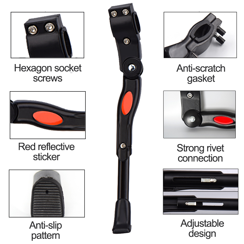 Adjustable Aluminum Kickstand for MTB & Road Bicycle, Rear Side Parking Rack Support for Mountain Bike