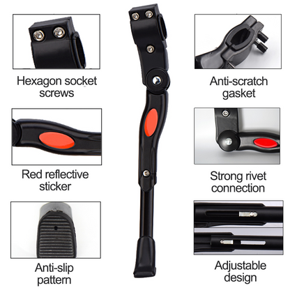 Adjustable Aluminum Kickstand for MTB & Road Bicycle, Rear Side Parking Rack Support for Mountain Bike