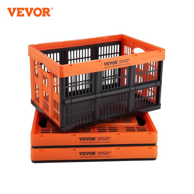 Plastic Collapsible Storage Basket, Folding Bins with Handles, Stackable Containers for Clothes Grocery Toys
