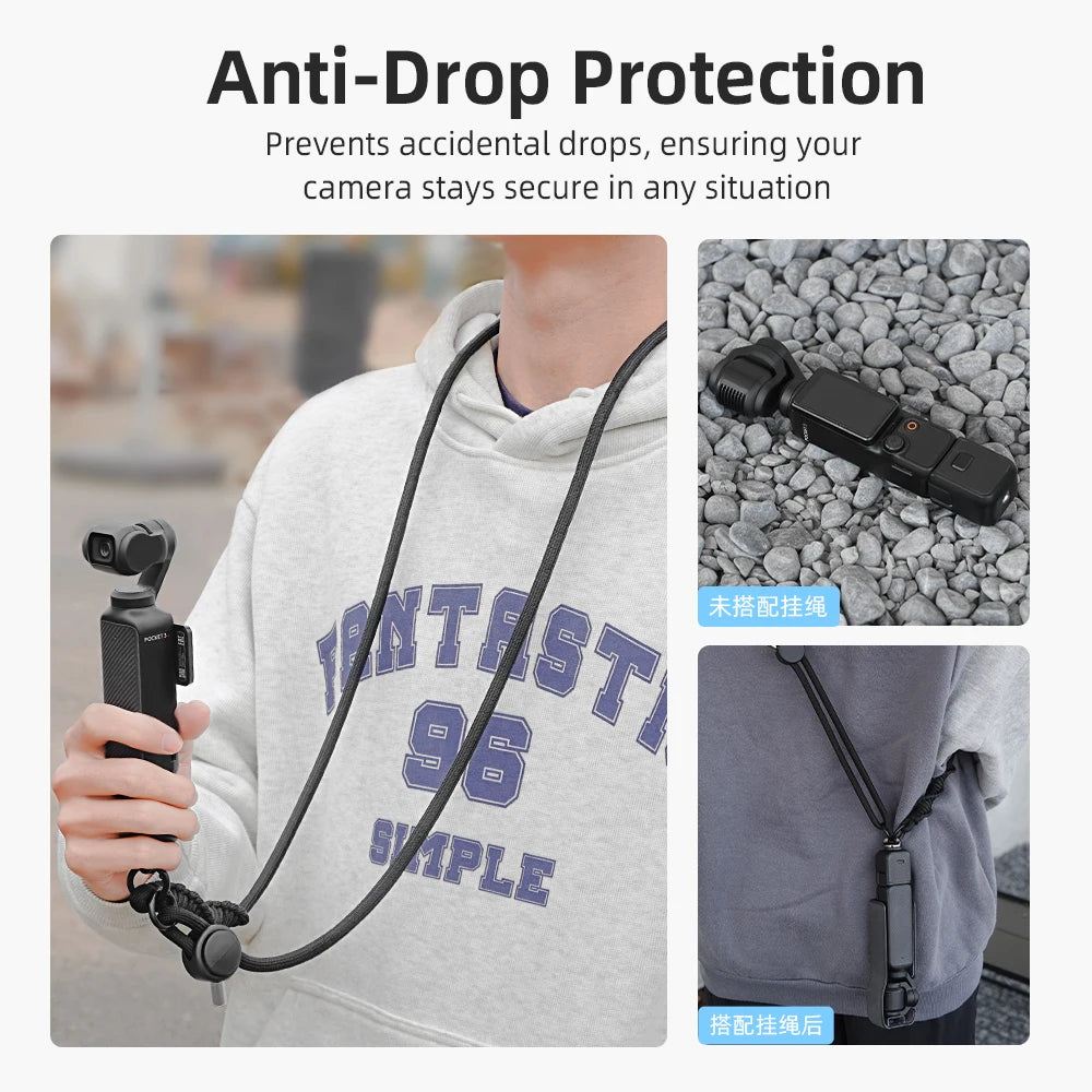 Adjustable Neck Strap Camera Lanyard with 1/4in Screw for Pocket 3, Insta360 X3 X4, GoPro, Anti-Lost Hanging Rope