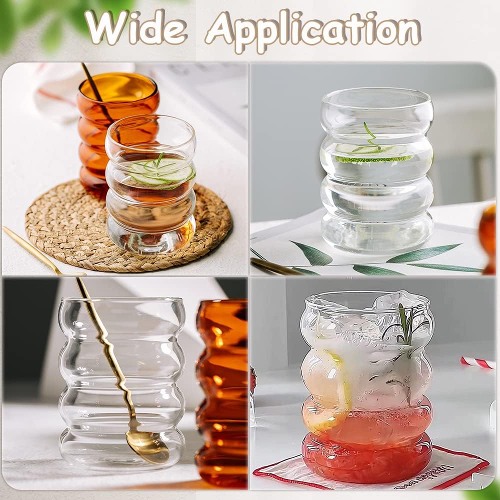 Ribbed Glassware Cups with Straws, Clear Creative Coffee Mugs, Iced Tea, Juice & Cocktail Drinking Glasses for Home