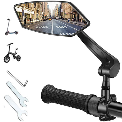 Adjustable Rotatable Bike Rear View Mirror Reflector, Clear Rearview Handlebar Mirror for Bicycle, Electric Scooter