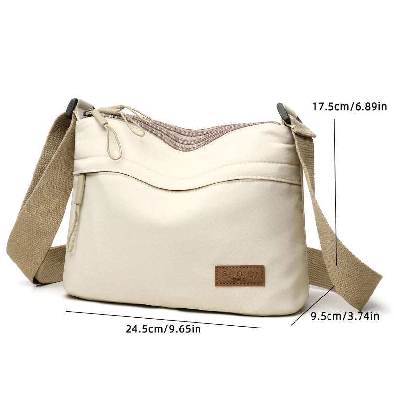 Women High Capacity Shoulder Crossbody Bag with 3 Main Pockets, Canvas Multi-Pocket Purse Handbag for Mothers, Travel