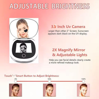 UV Mirror With Light And 2X Magnification Pocket Sunscreen Testing Camera 3