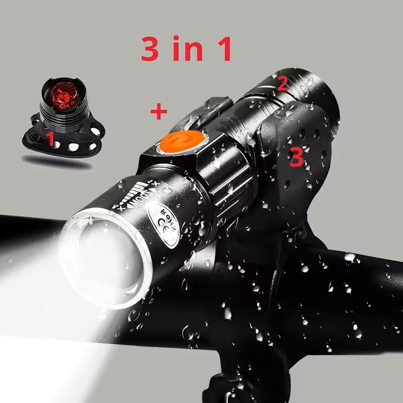 8000 Lumen Bike Light USB Rechargeable 3 in 1 Waterproof Headlight