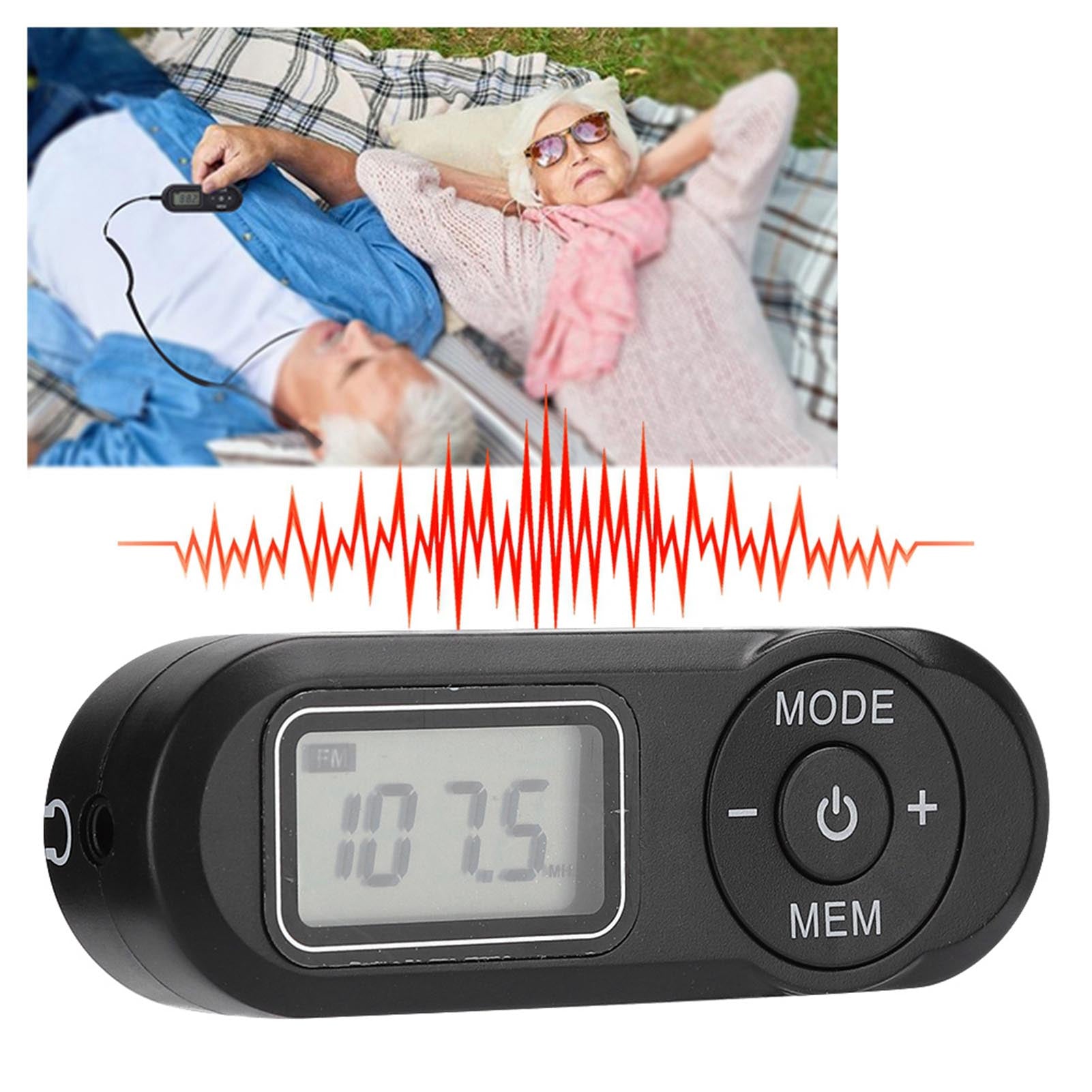Mini DSP Digital FM Radio with 1.1 Inch LCD Display, Portable Black Music Player with Earphone, Battery Powered Pocket
