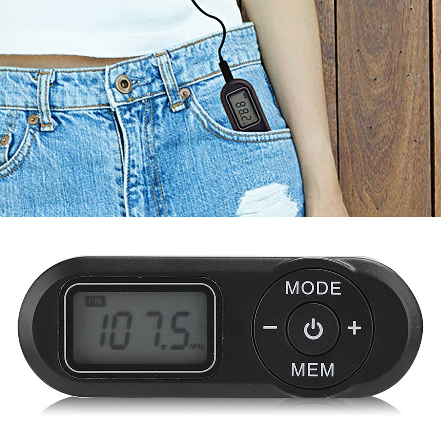 Mini DSP Digital FM Radio with 1.1 Inch LCD Display, Portable Black Music Player with Earphone, Battery Powered Pocket