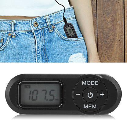 Mini DSP Digital FM Radio with 1.1 Inch LCD Display, Portable Black Music Player with Earphone, Battery Powered Pocket