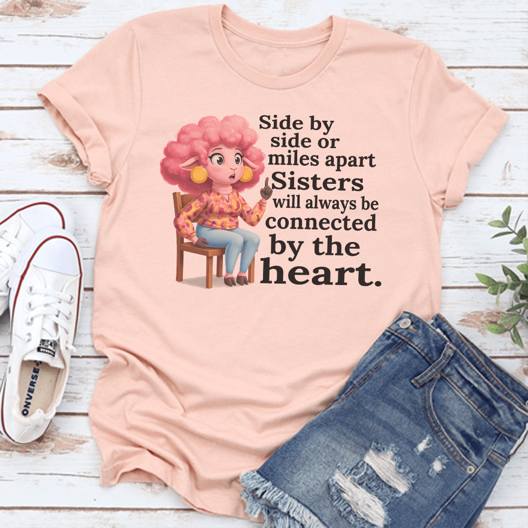 Side By Side Or Miles Apart Sisters Will Always Be Connected By The Heart Tee 1