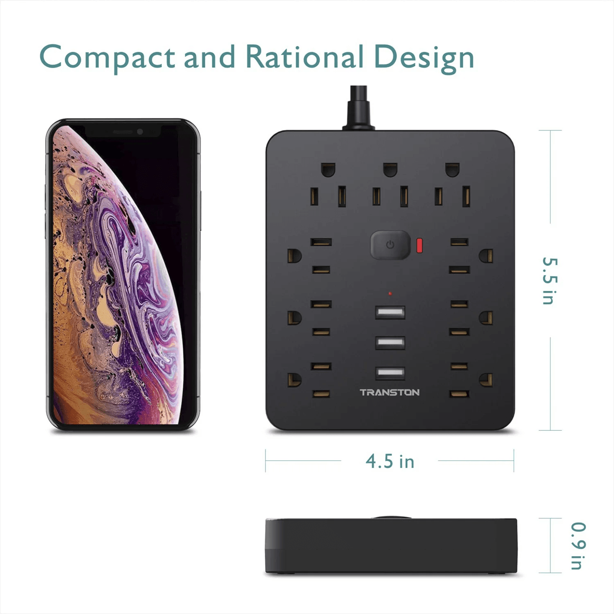 Transton 9 Outlet Power Strip With USB Ports And Surge Protection 1
