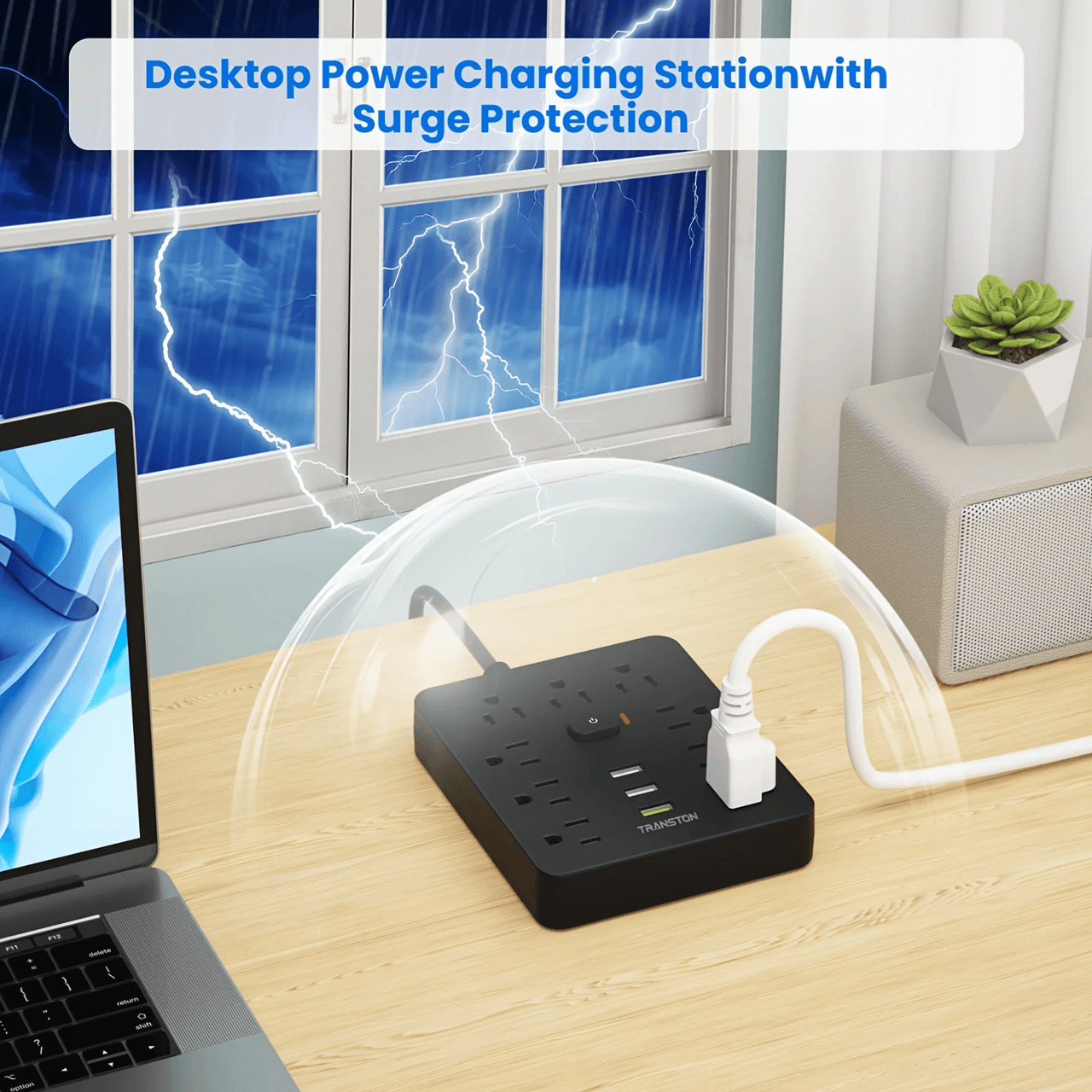 Transton 9 Outlet Power Strip With USB Ports And Surge Protection 4