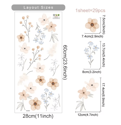 Boho Watercolor Flower Wall Decals  Removable EcoFriendly Floral Stickers For Bedroom And Living Ro 9