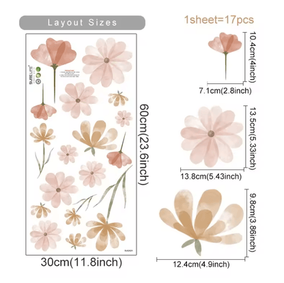 Boho Watercolor Flower Wall Decals  Removable EcoFriendly Floral Stickers For Bedroom And Living Ro 1