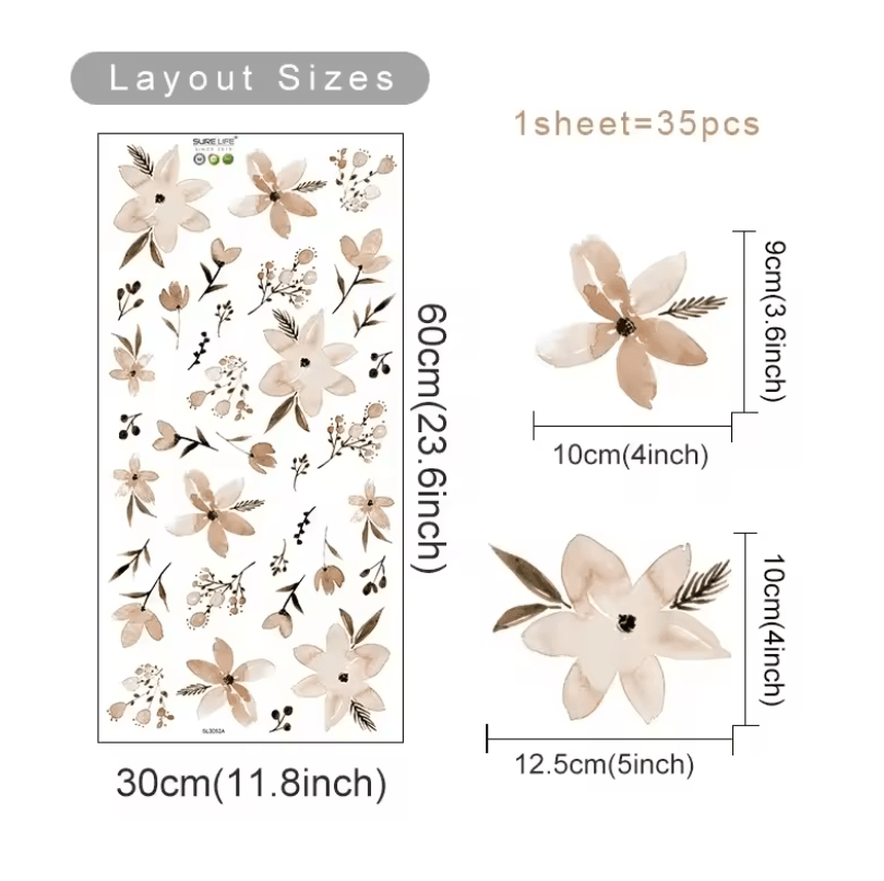 Boho Watercolor Flower Wall Decals  Removable EcoFriendly Floral Stickers For Bedroom And Living Ro 3