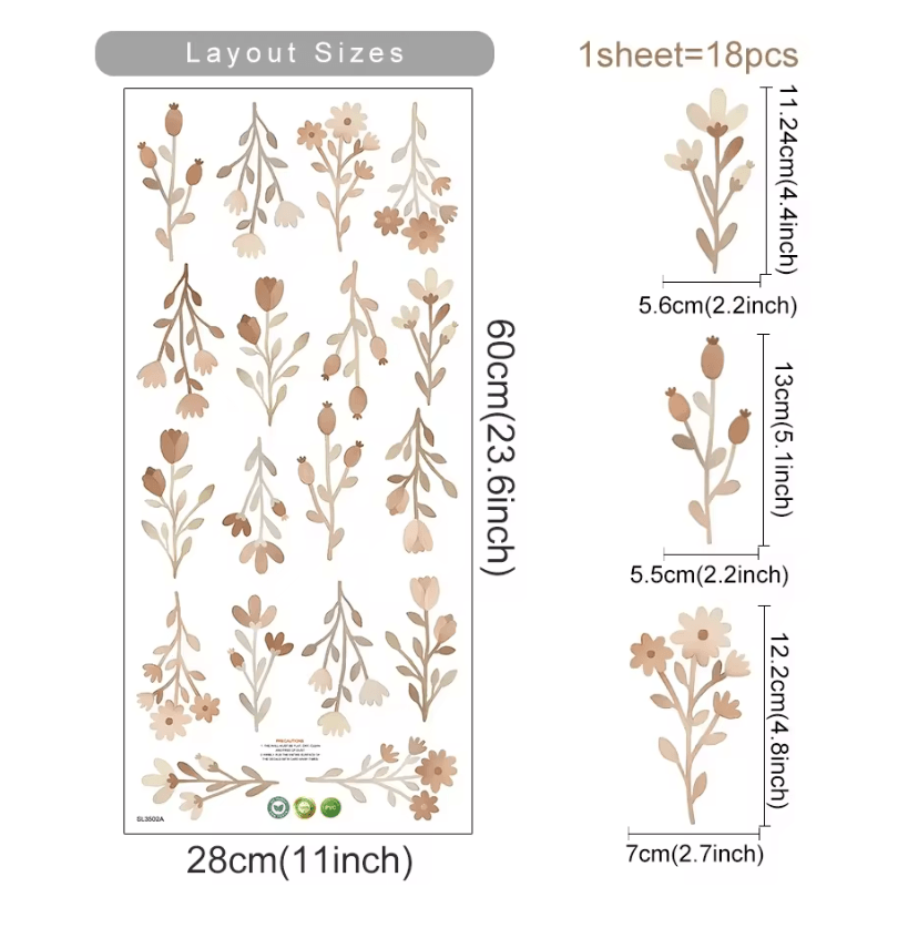 Boho Watercolor Flower Wall Decals  Removable EcoFriendly Floral Stickers For Bedroom And Living Ro 8